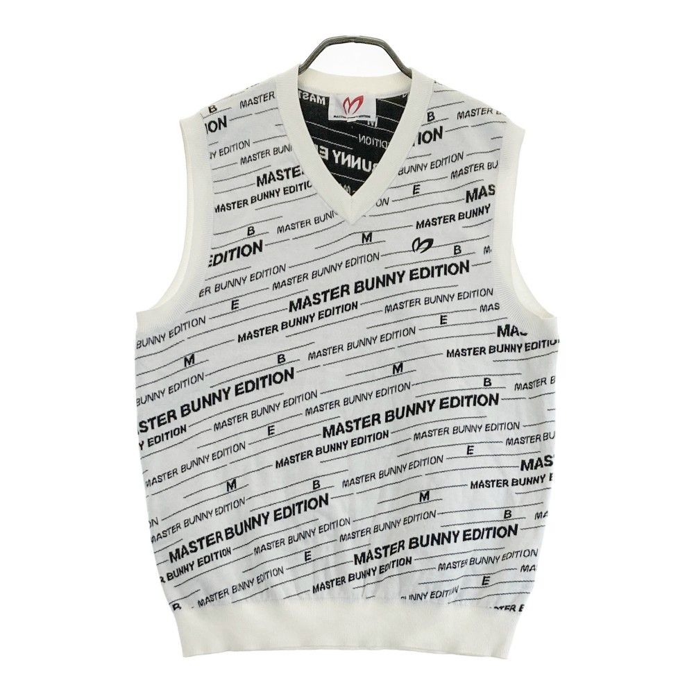 サイズ 5 MASTER BUNNY EDITION マスターバニーエディション Vネック ニットベスト ロゴ総柄 ホワイト系 240101422916 ゴルフウェア メンズ ストスト