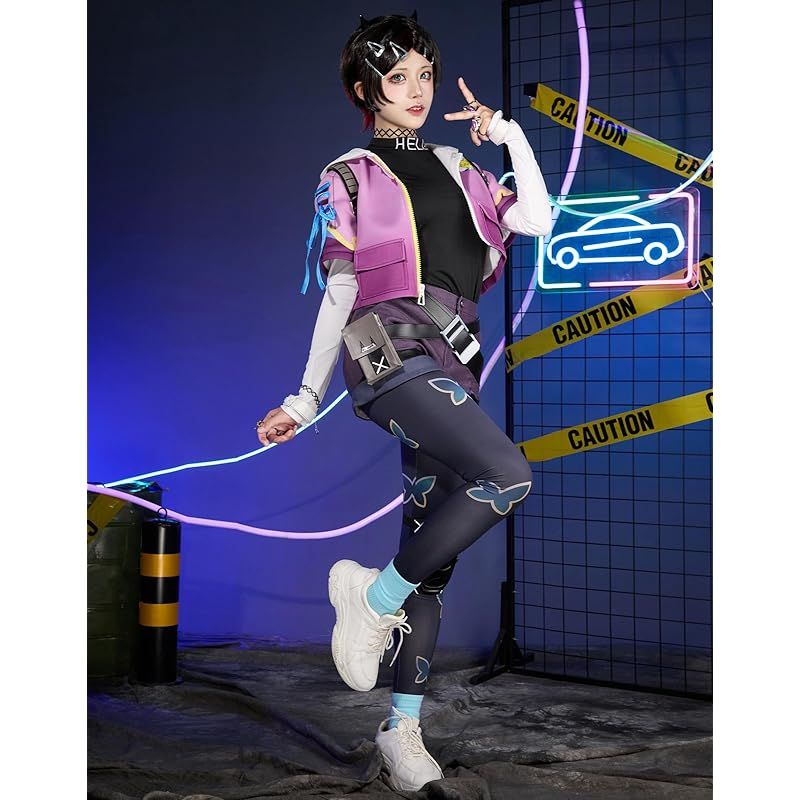 在庫 Miccostumes レディース 大人 戦闘風 ヒロイン アニメ ゲーム セクシー かっこいい かわいい 萌え コート パンツ コスプレ コスチューム 衣装セット 仮装 変身 変装 パープル S 1