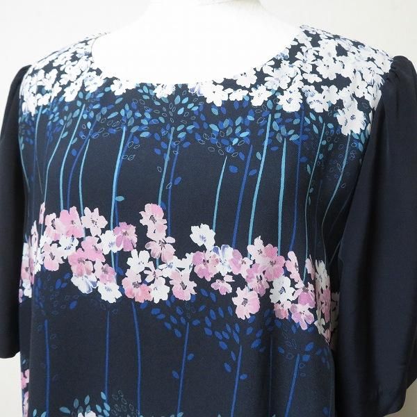 snc ローズティアラ Rose Tiara ワンピース 46 紺 ピンク 半袖 花柄