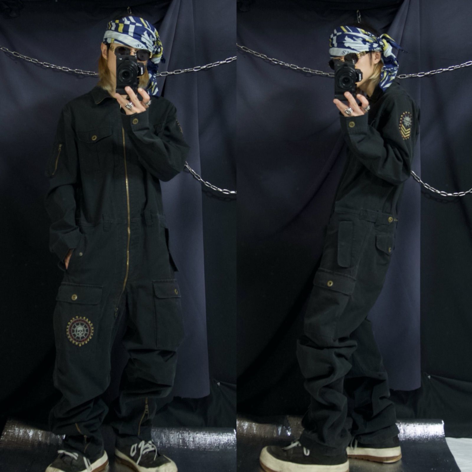 つなぎ/スカル/ドクロ/髑髏/骸骨/刺繍/シャツ/七分/Bernings Sho/L/未使用 1000円〜 花旅楽団 和柄 刺繍 髑髏 ドクロ 骸骨 ガイコツ スカル が