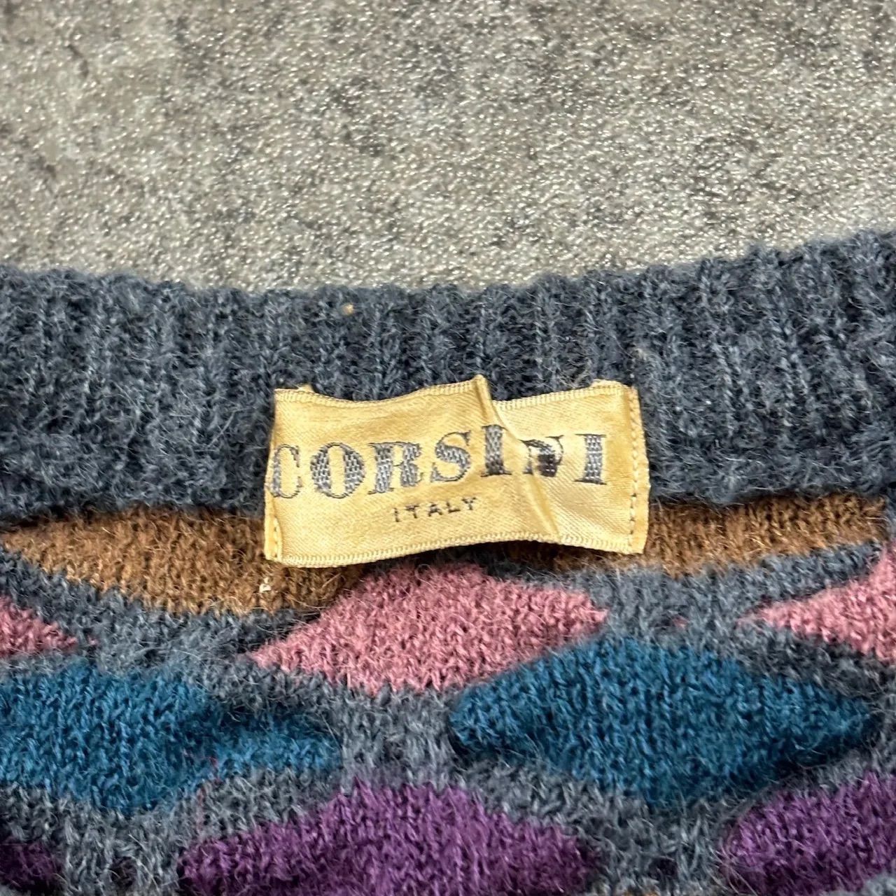 80s 90s Vintage CORSINI Crazy Pattern 3D Sweater Multicolor 3D 