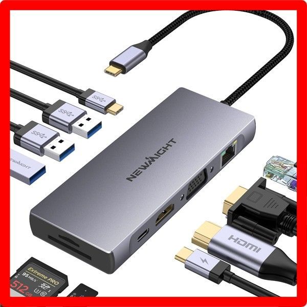 送料無料 USB C ハブ 10in1 HDMI 4K@30Hz PD3.0 急速充電100W USB 3.0 高速データ転送 5Gbps ドッキングステーションtype-c lan 1Gbps SD/TFカード VGAポートmacbook iPad Wi