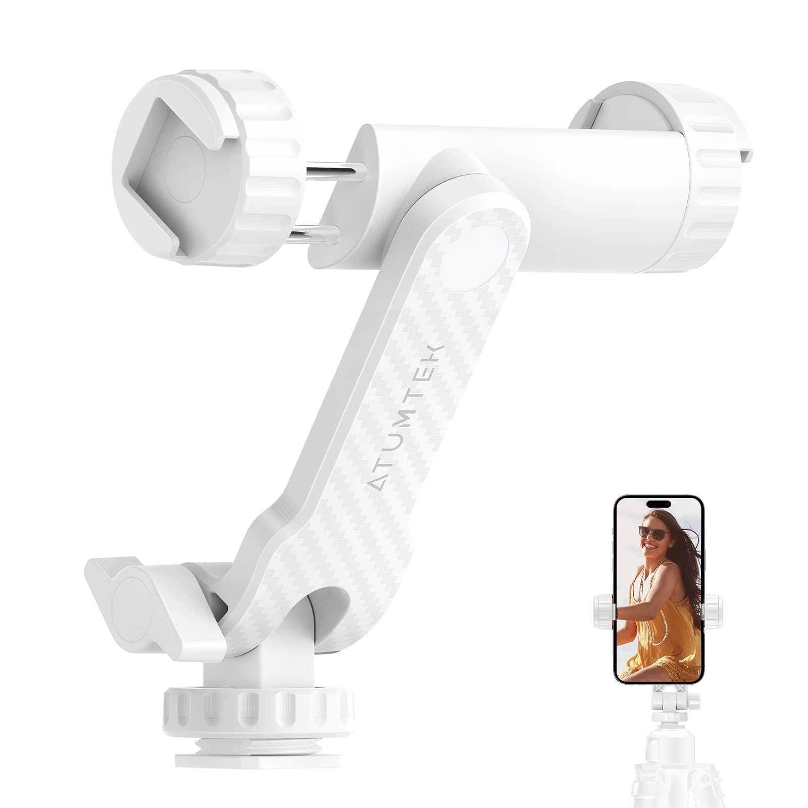 ATUMTEK スマホ三脚ホルダー アタッチメント、360度全方位回転＆前後180度反転、ダブルシューデザイン、1/4インチネジ＆コールドシュー取り付け対応、対応スマホ幅55-94mm、超軽量で携帯性 三