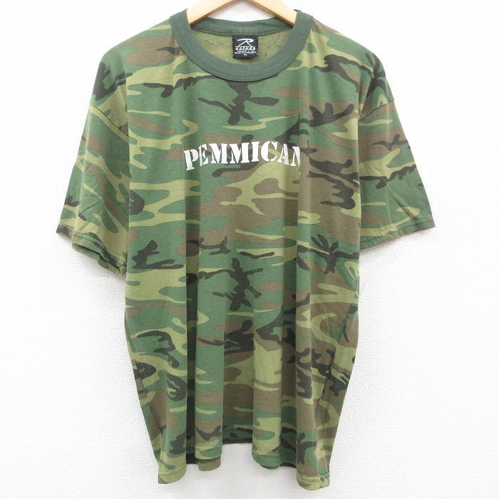 XL/古着 半袖 ビンテージ Tシャツ メンズ 00s PEMMICAN クルーネック 緑他 グリーン 迷彩 23aug18 中古