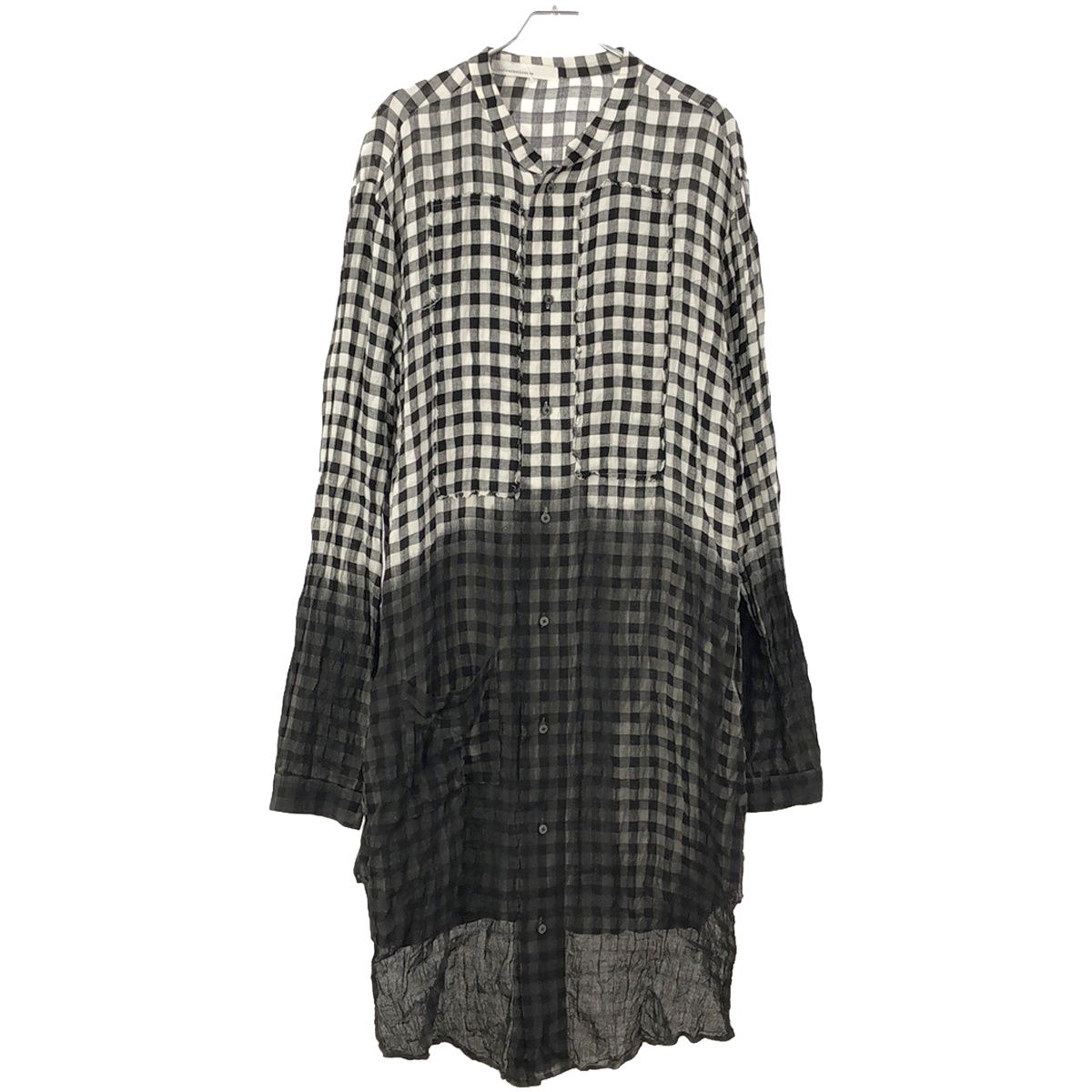 NostraSantissima ノストラサンティッシマ Gradient check Long Shirt レーヨンリネン グラデーションロングチェックシャツ  グレー ブラック 44