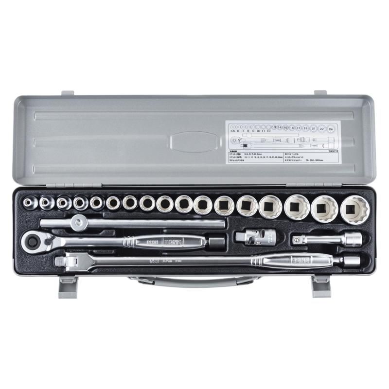 トネ TONE ソケットレンチセット CX3172 差込角9.5mm 3|8-quot- シルバー 内容24点