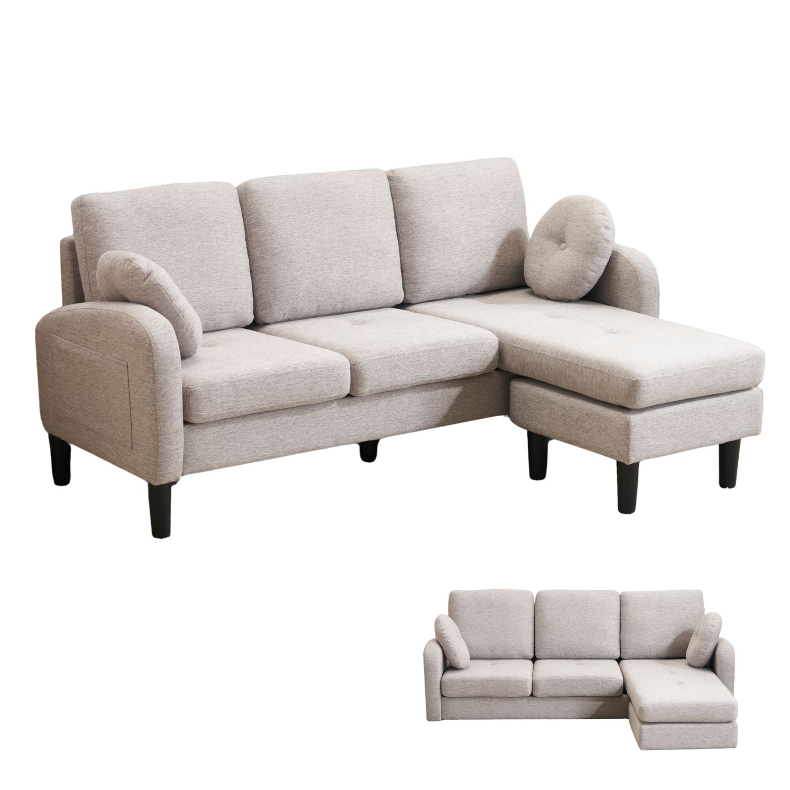 ソファ ソファーセット 3人掛け L型 Ｔ型 クッション付き 肘掛け付き コーナー ローソファー ローソファーセット 28D高反発ウレタン ふわふわ 圧力分散 コンパクト 取り外し な脚 滑り止め付き NEXPOTALLINN_EU