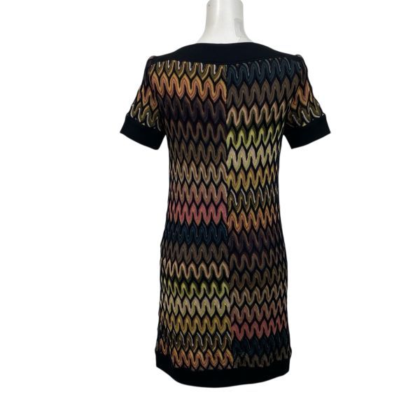 ◇ ミッソーニ MISSONI ニットワンピース 膝丈 半袖 黒 マルチ