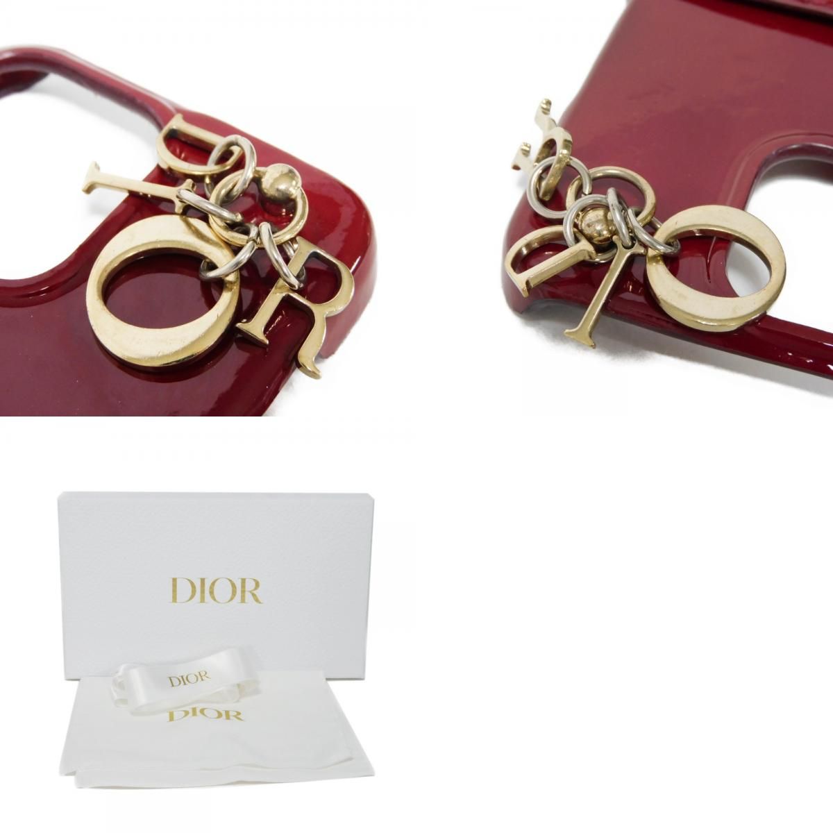 Dior ディオール LADY DIOR iPhone 13 Pro ケース レディディオール パテント エナメル ロゴチャーム カナージュ チェリーレッド スマホケース S0961OVRB_M323 Dior ディオール LADY DIOR iPhone 13 Pro ケース レディディオール