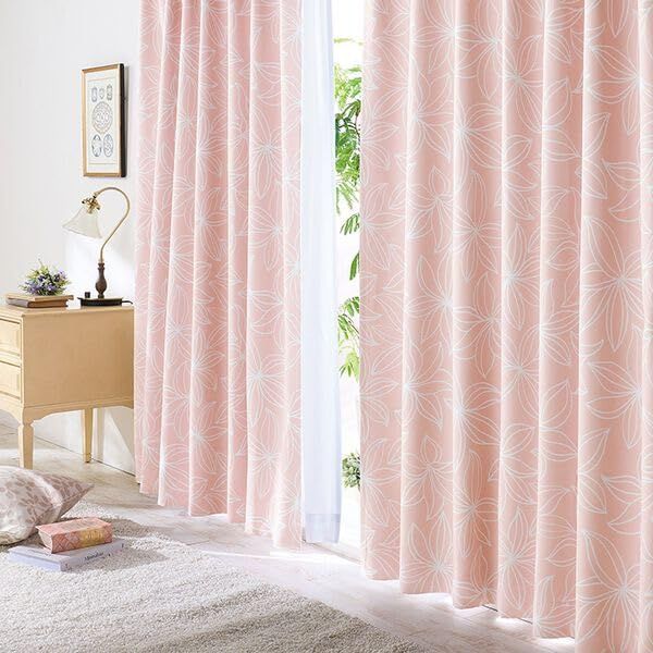 フラワーピンク_100×135cm ベルーナ BELLUNA カーテン 4枚セット フラワー 花柄 柄カーテン 4枚組 2級遮光 UVカット 断熱 保温 昼 夜目隠し 節電対策 省エネ 間仕切り 厚地カーテン2枚 レースカーテン2枚 洗える 多機能 柄 厚手