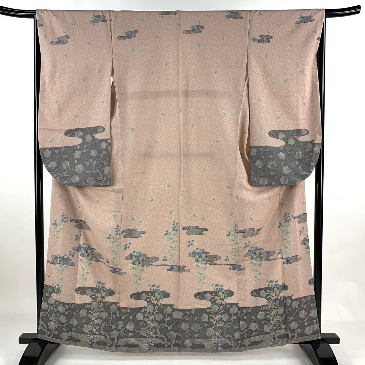 振袖 身丈163cm 裄丈66cm M 袷 洗える着物 霞 枝梅 薄ピンク 化繊 美品 優品 【中古】
