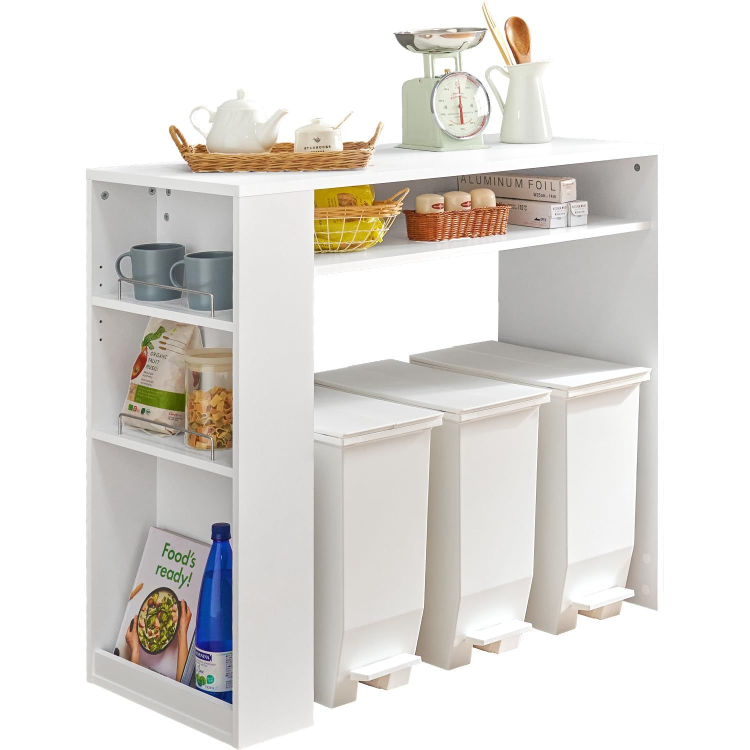 特別価格 レンジ台 キッチンラック ゴミ箱上 ラック オープンラック 幅 98.5 萩原 奥行 42 高さ90.5 天板 耐荷重 20kg ホワイト 組立品 VKR-7147-WH