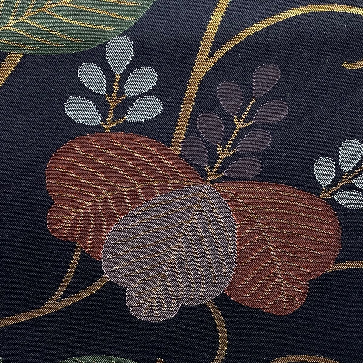 袋帯 秀品 織悦 落款 桐唐草 箔 黒 全通 正絹