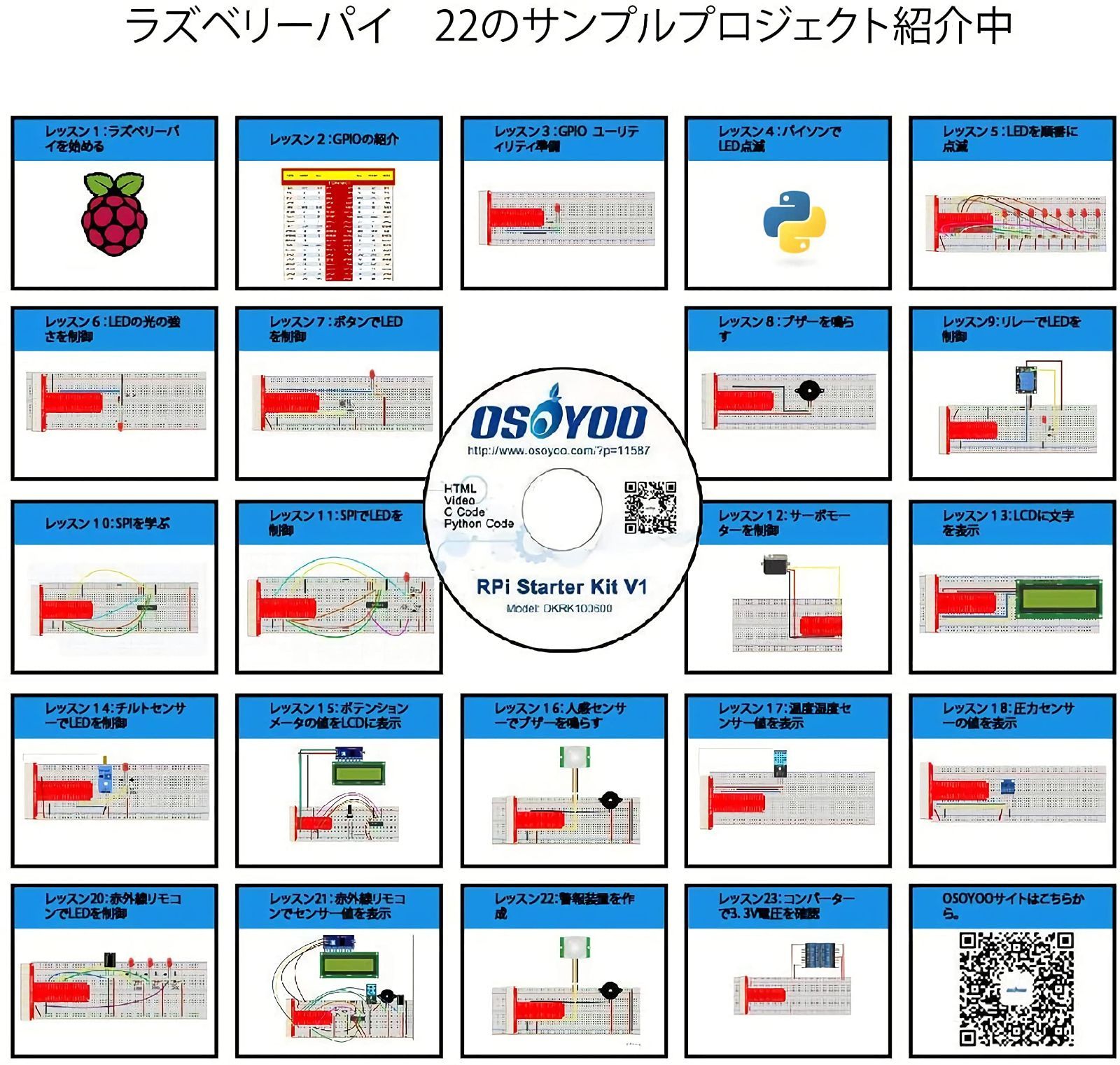 OSOYOO(オソヨー) Raspberry Pi 用 学ぶ電子工作キット 初心者演習用パーツセット ラズパイ11実例  回路配線図とサンプルスケッチ有り プログラミング ラズベリー パイ 超入門 スターター学習キット - メルカリ