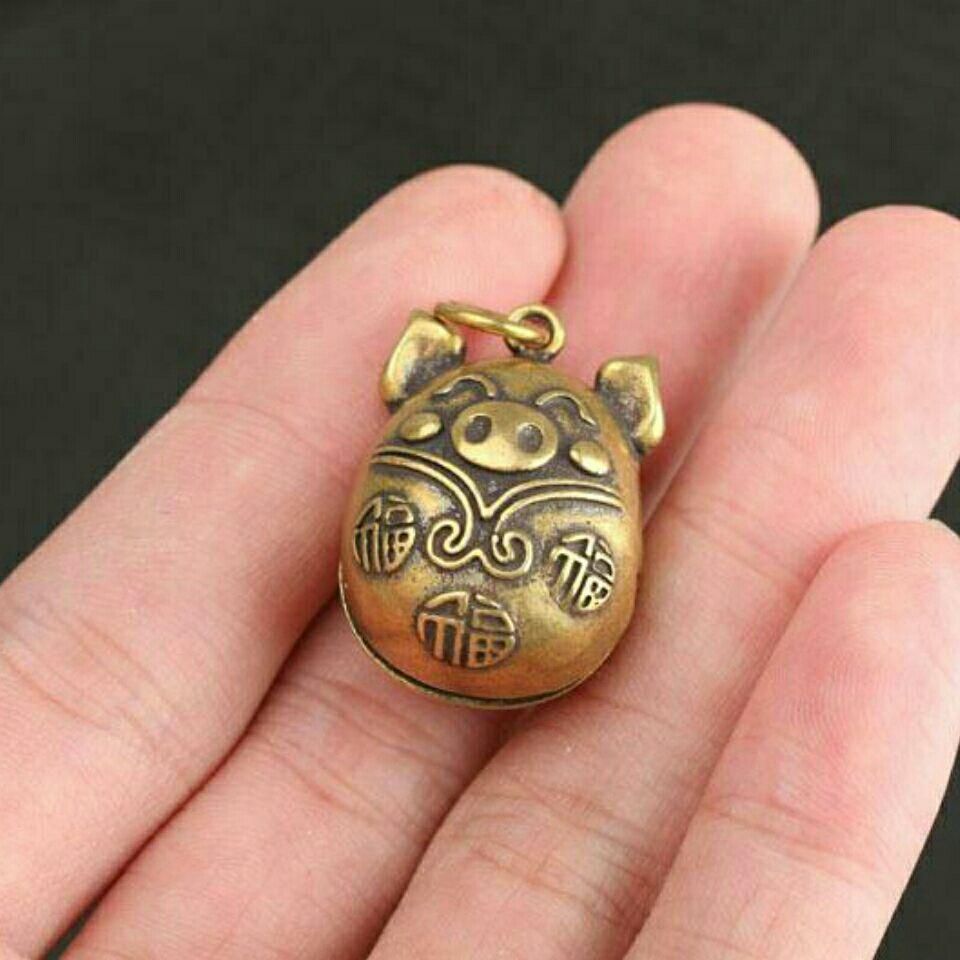 銅細工 百福筆筒 筆置 筆入 装飾品 工芸品 美術品 置物 銅 細工 福豚小鈴飾り 干支豚銅鈴 キーホルダー 開運 装飾品