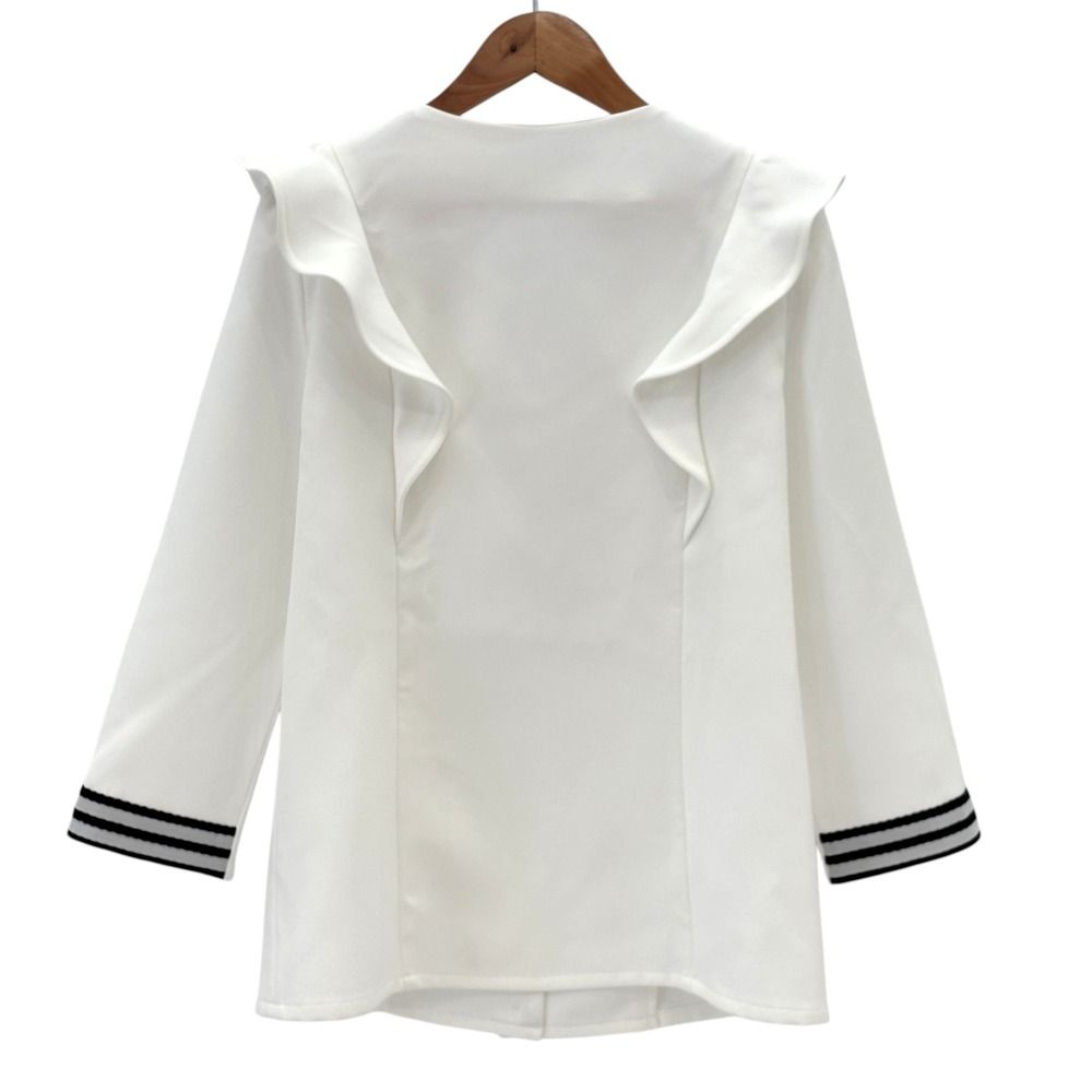 ボーダーズアットバルコニー Vネック フリル ブラウス38