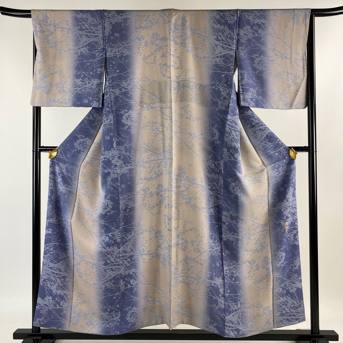 小紋 身丈154.5cm 裄丈65.5cm M 袷 山本唯与志 落款 樹木 シルエット  