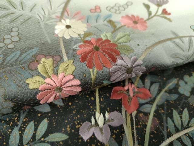 平和屋着物●訪問着　刺繍　草花文　暈し染め　金彩　正絹　逸品　DAAY1534ps 平和屋着物○訪問着 刺繍 草花文 暈し染め 金彩 正絹 逸品 DAAY1534ps