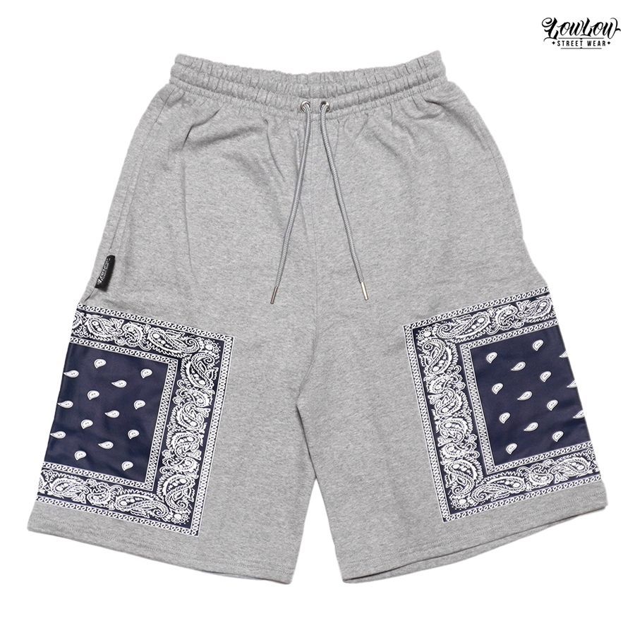 LOWLOW STREETWEAR BANDANA SWEAT SHORTS GRAY M L XL 大きいサイズ スウェットショーツ ハーフパンツ ショートパンツ バンダナ ペイズリー PAISLEY LOWRIDER ローライダー ロサンゼルス