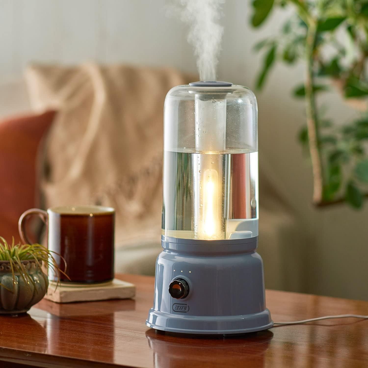Toffy | トフィー アロマランプ 加湿器 HF05 ブルー グレー ランプ型 灯り 1.0L ミスト弱･中･強 アロマオイル対応 LEDライト インテリア HF05-BLG