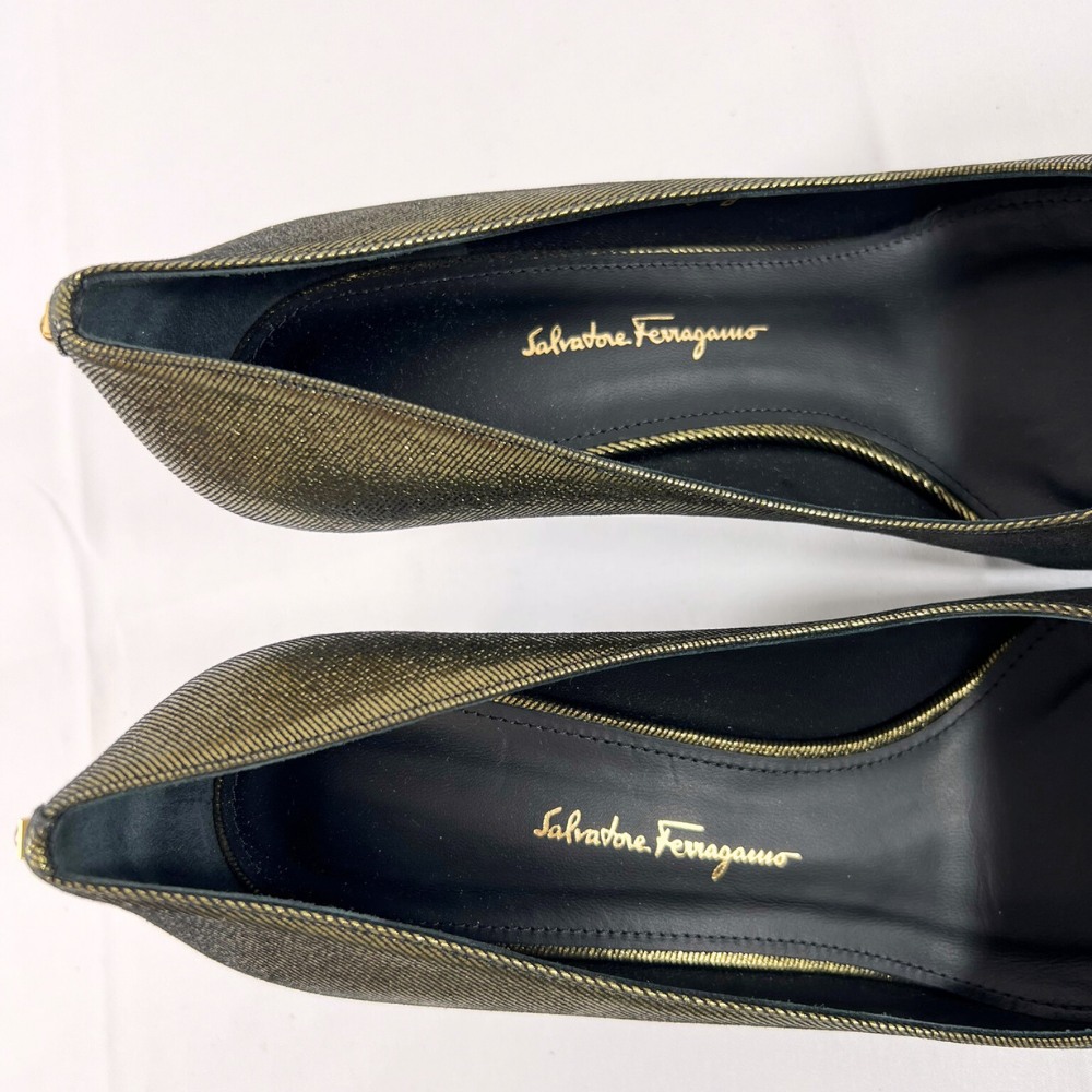 25.5cm【限定セール】新品・未使用 FERRAGAMO フェラガモ パンプス 靴 01P780 738825 緑系 サルヴァトーレ フェラガモ SALVATORE FERRAGAMO 大きいサイズ