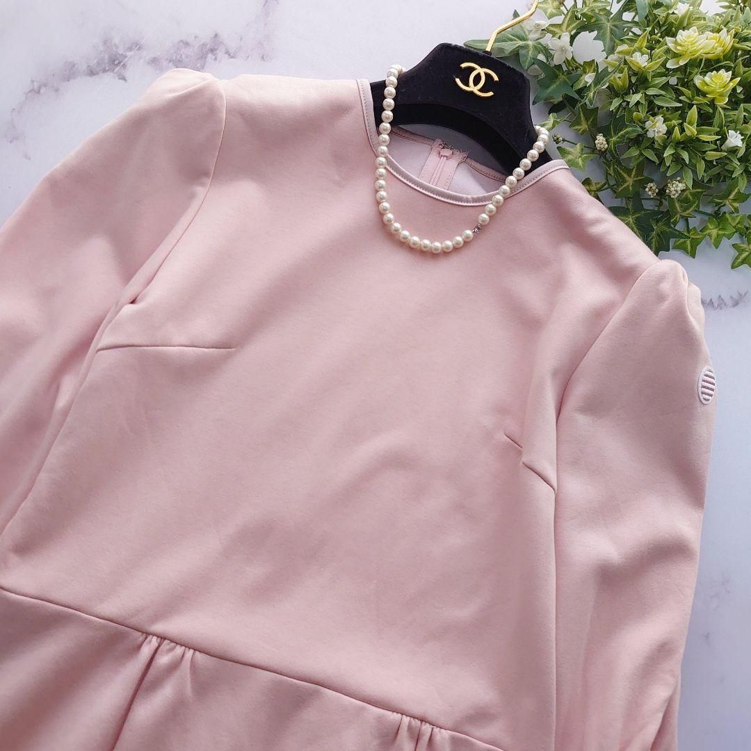 21 SS BORDERS at BALCONY ボーダーズアットバルコニー スウェットペプラムトップス ペプラムフリル 36 S コットン 七分袖 長袖 パステル ピンク ブラウス カットソー レディース