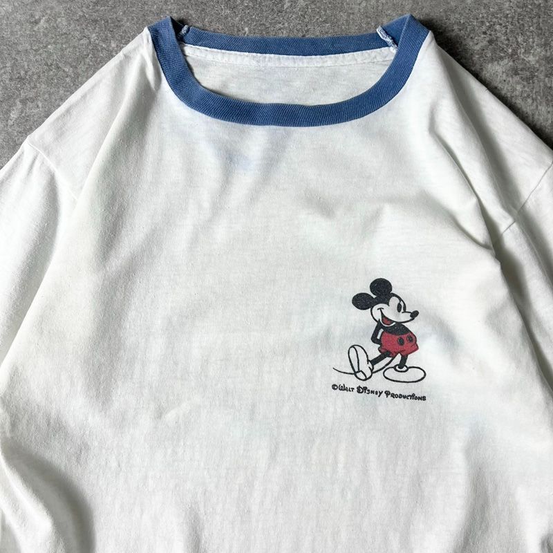 70s 80s ディズニー オフィシャル ミッキー プリント 半袖 リンガー Tシャツ / 70年代 80年代 ビンテージ シングル ステッチ