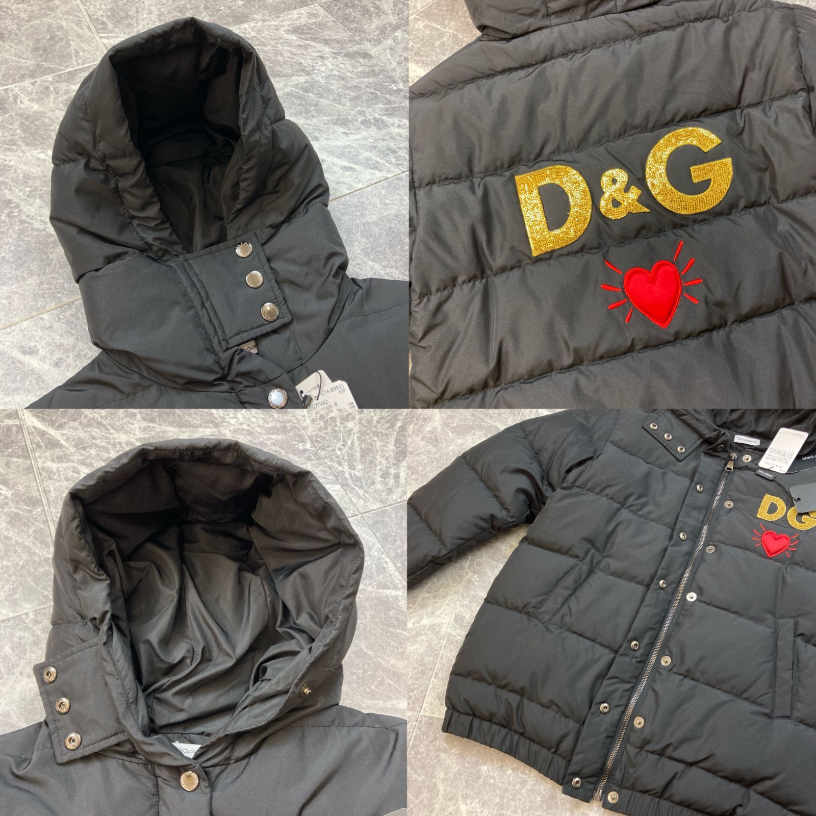 ✨新品✨ DOLCE&GABBANA ドルチェアンドガッバーナ ダウン アウター DG ロゴ ハート 刺繍 ブラック スパンコール キッズ レディース  D＆G ドルガバ PAWNSHOPRiZ パウンショップリズ - メルカリ