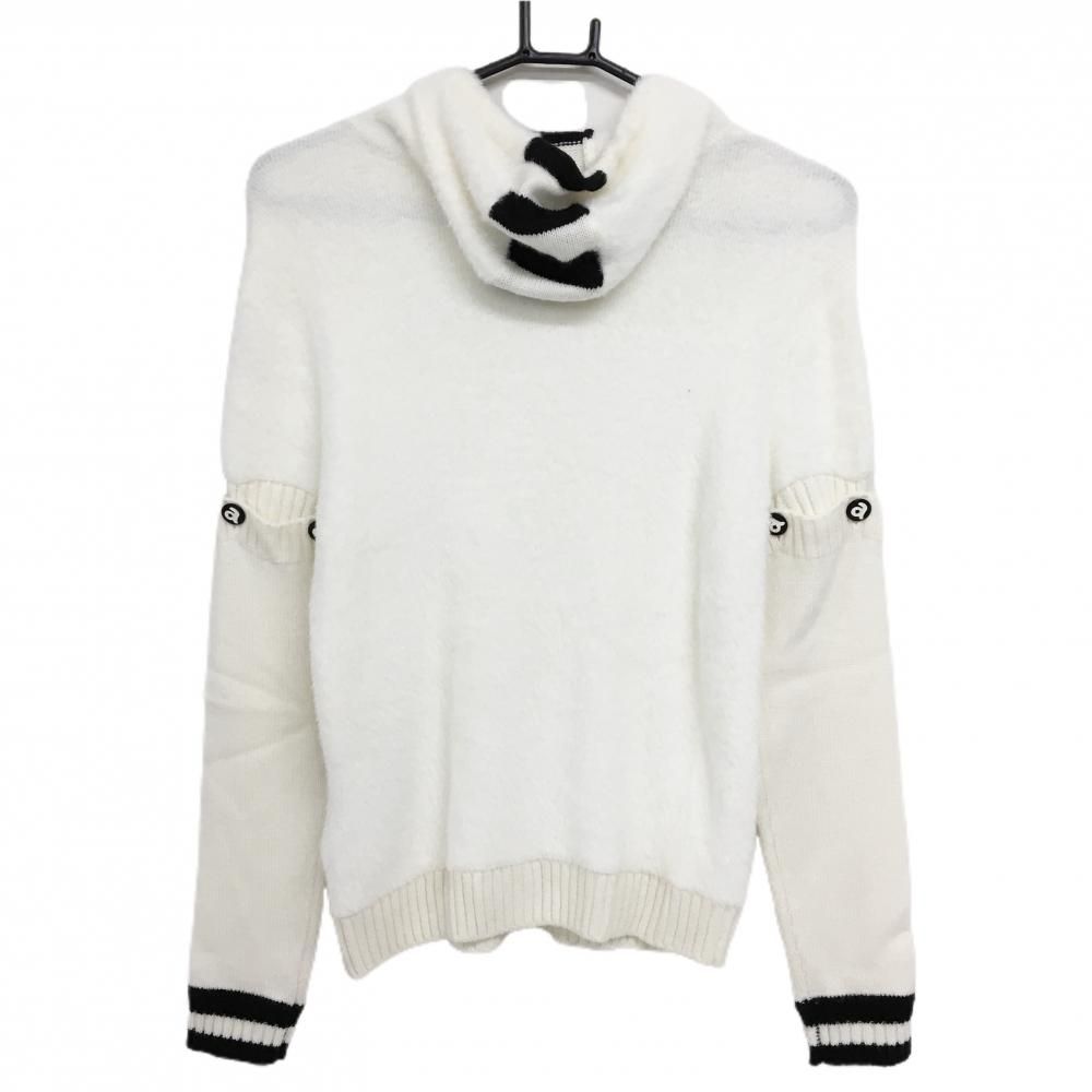 超 アルチビオ 2WAYセーター 白 シャギーニット 袖着脱可 フード付 ウール混 レディース 38 M ゴルフウェア archivio