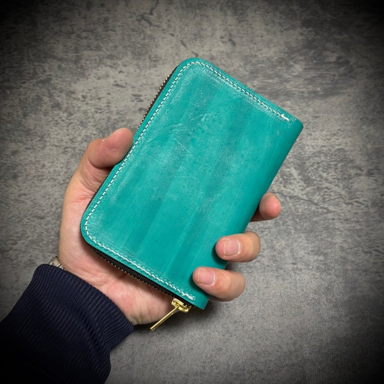 総手縫い ミドルウォレット メンズ財布 ヌメ 本革 ハンドメイド