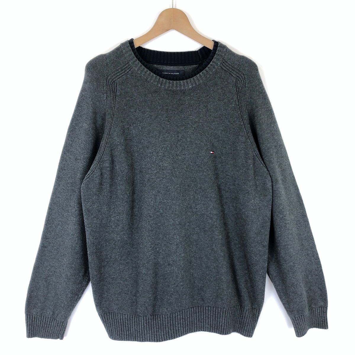 【古着】 TOMMY HILFIGER トミー・ヒルフィガー コットンセーター ダブルネック グレー系 メンズXL 【中古】 n033532