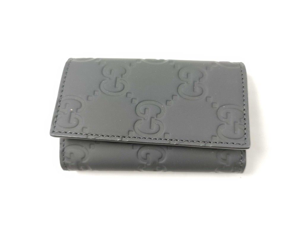GUCCI グッチ キーケース GGラバーエフェクト 771312 ブラック レザー ユニセックス ６連 ガンメタ金具 ♥展示品