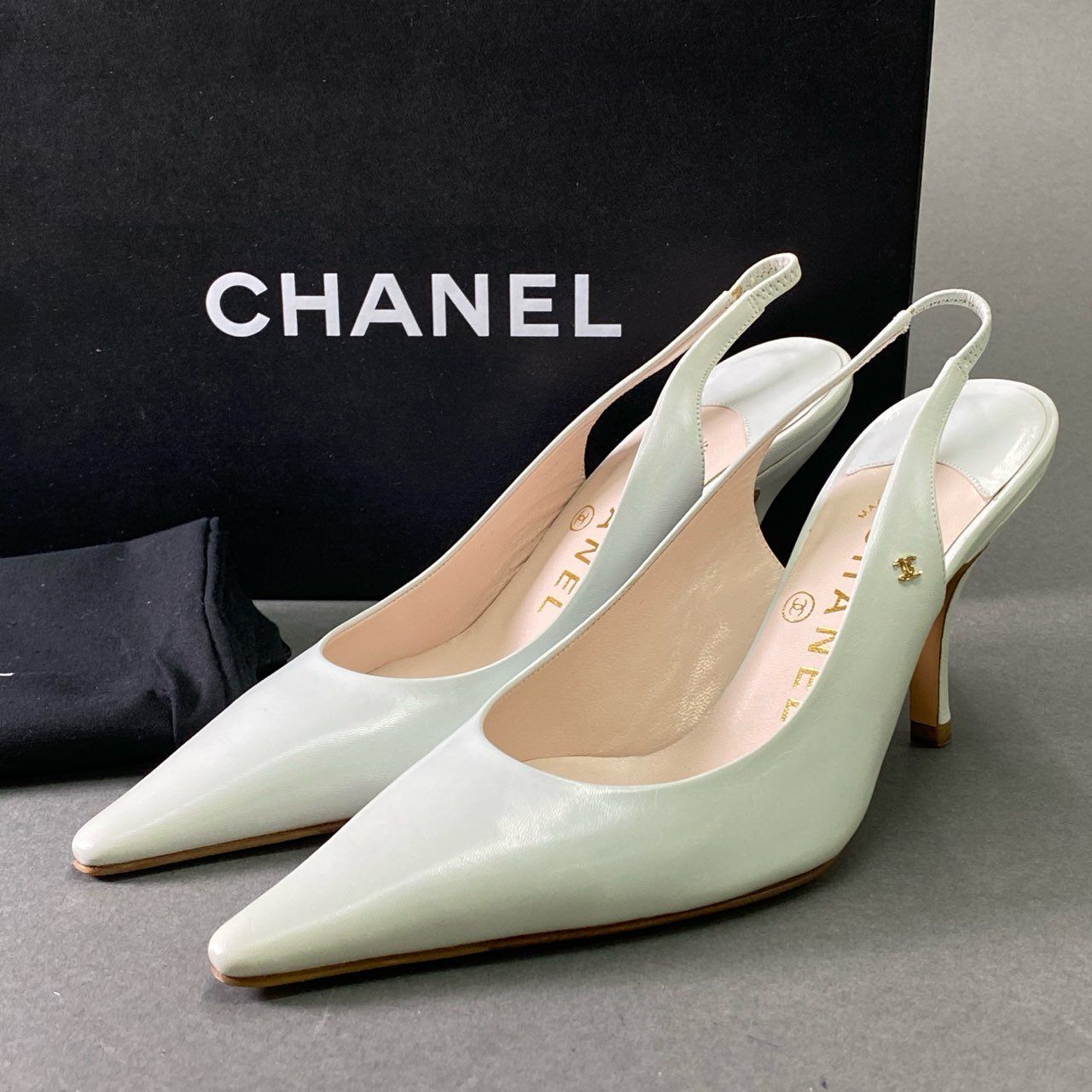 シンプルエレガント◎【CHANEL】スリングバック パンプス スリングバック シューズ - ゴートスキン & グログラン