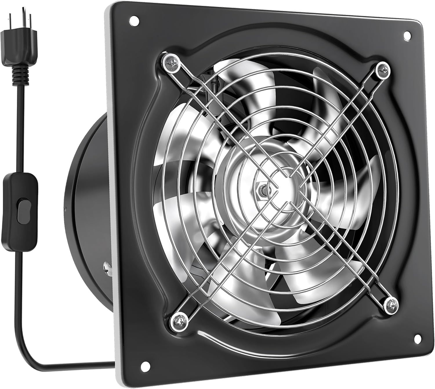 Okryain 換気扇 250mm 金属製換気扇 中間取付形ダクトファン 業務用換気扇 大風量 強力 ON|OFFスイッチ付き ダクト用換気扇 排気 工場 作業所 倉庫換気用 250mm-黒