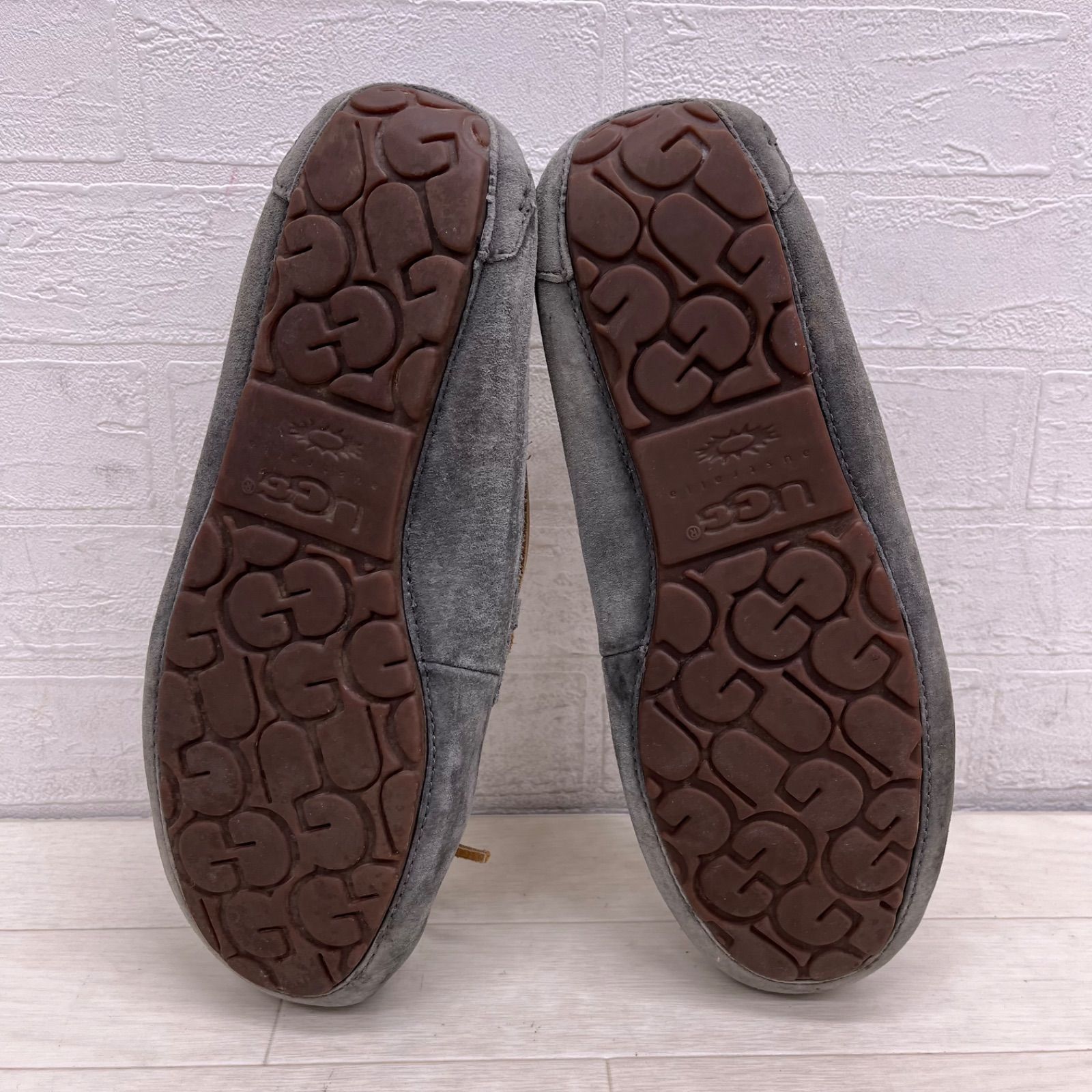 UGGグレー ムートン デッキシューズ 174◎ ① UGG デッキシューズ ムートン グレー メンズ25.0