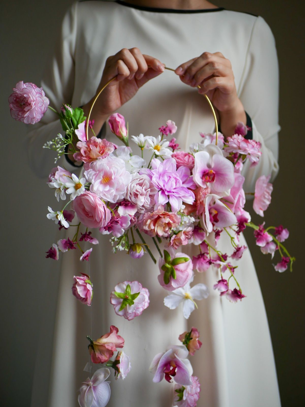 ウェディングブーケ フープブーケ シャワーブーケ 韓国ブーケ 造花