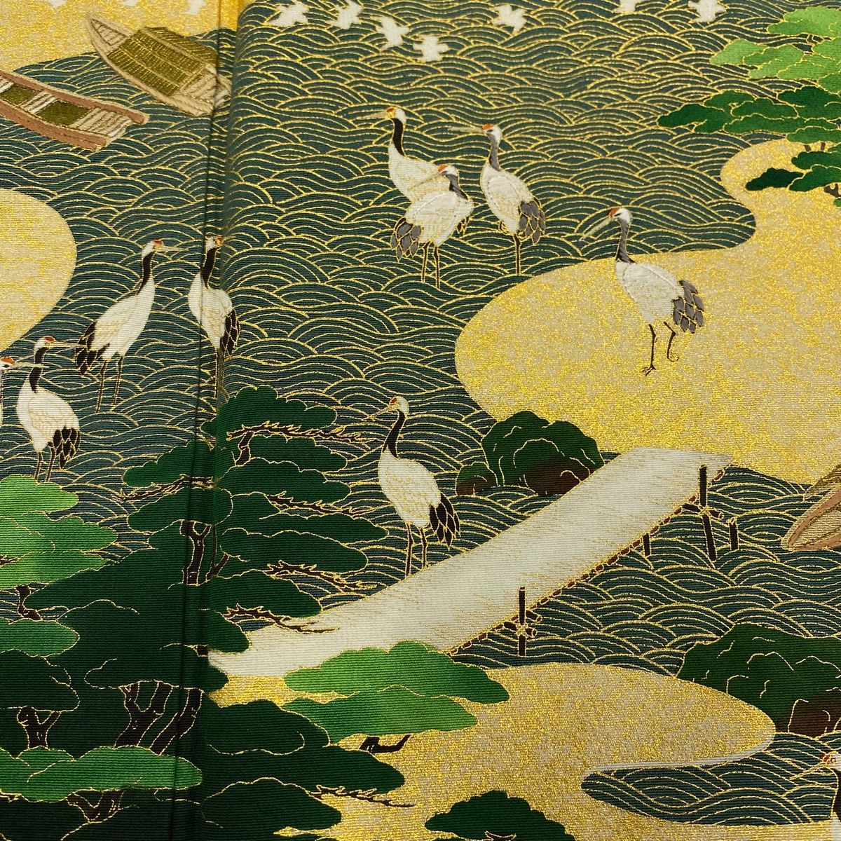 正絹 黒留袖 松尾光琳 金彩 友禅 金駒刺繡 袋帯 帯締 帯揚 4点 フルセット 正絹 黒留袖 松尾光琳 金彩 友禅 金駒刺繡 袋帯 帯締 帯揚 4点