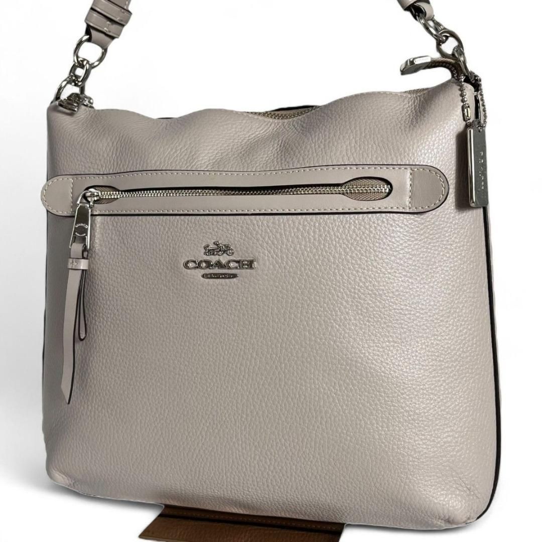 極美品 COACH コーチ ショルダーバッグ ペプルド レザー グレー 斜 