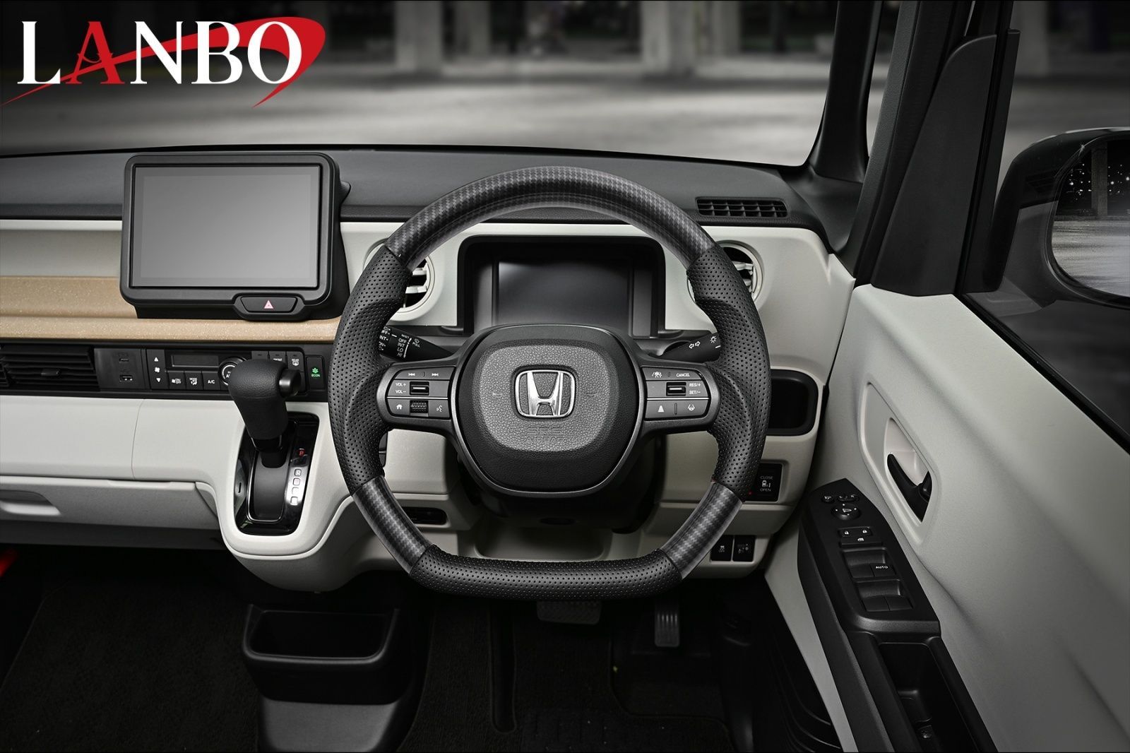 M s JF5 JF6 N-BOX N-BOX_CUSTOM N-BOX_JOY 2025.10- LANBO オリジナル ガングリップ ステアリング ハンドル カーボン調 ランボ パーツ 部品 Nボックスカスタム エヌボックス LSH26D