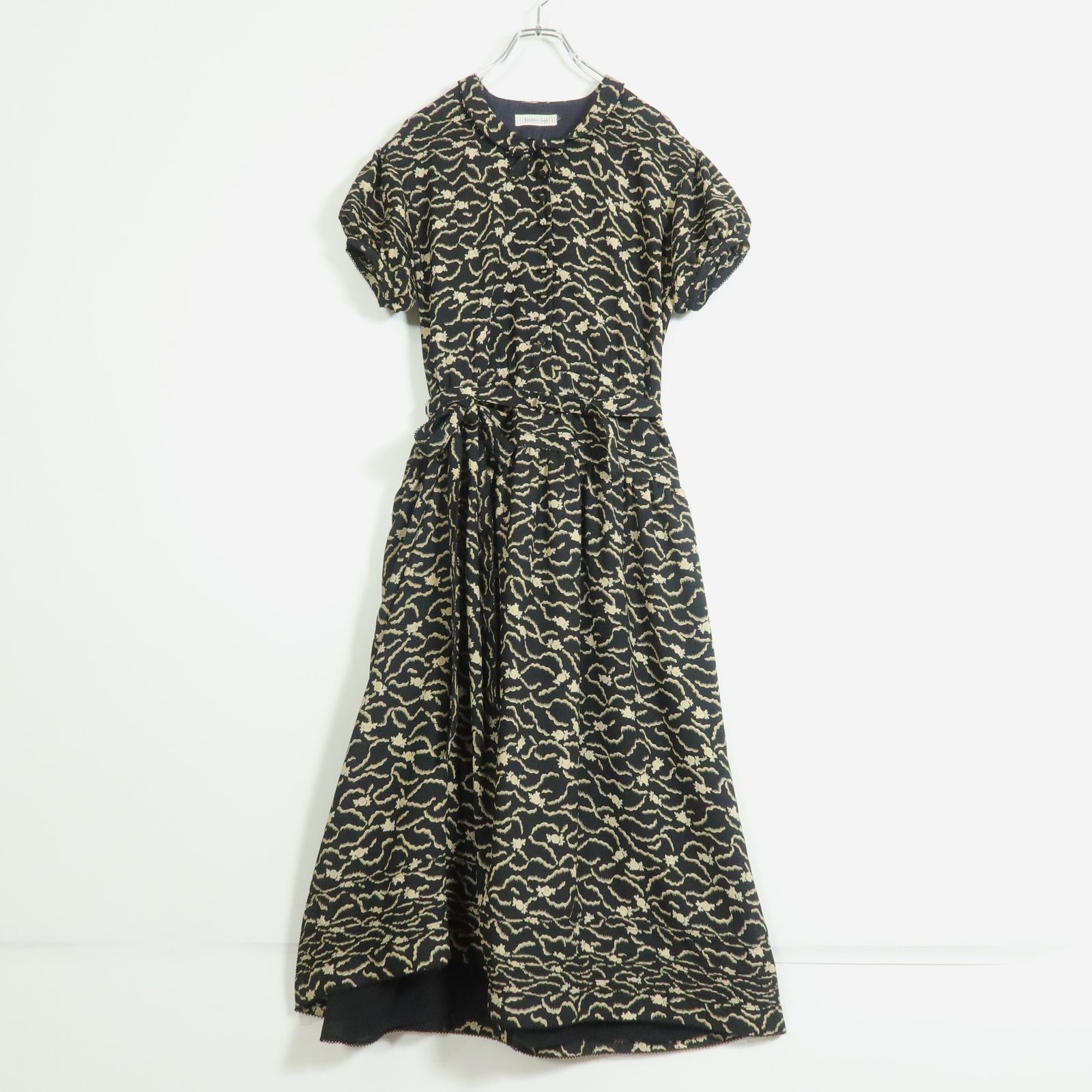 【KANEKO ISAO】くちなし柄たくし上げリボンのロングワンピース 極美品✨ カネコイサオ くちなし柄 リボン たくし上げ