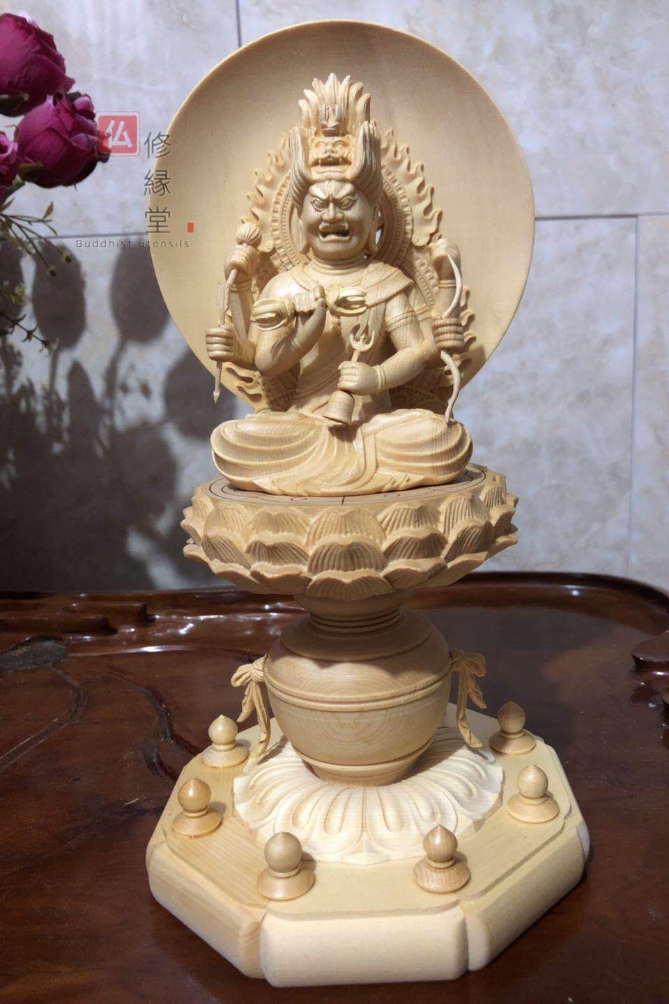 【修縁堂】最高級 木彫仏像 双頭愛染明王座像 一刀彫 天然木檜材 彫刻 仏教工芸 修縁堂】最高級 木彫り 仏像 愛染明王座像 一刀彫 天然木檜材