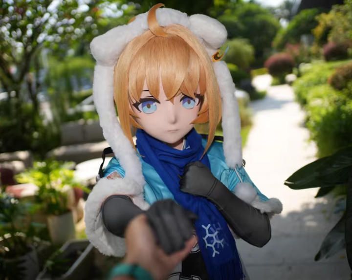 全頭マスク ロック付き NO.1131 衣装付き フルマスク ロリータ人形 コスプレ 全頭面 変身 仮装 着ぐるみ 二次元 コスチューム