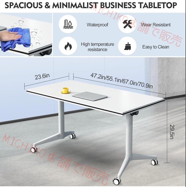 会議室テーブル 会議テーブル勉強机学習机diy オフィス折りたたみ式フリップトップモバイルトレーニングテーブル 会議用テーブル 折りたたみ 教室オフィス用 3PCS 140*60*75cm Warm white 55.1*23.6*29.5 in