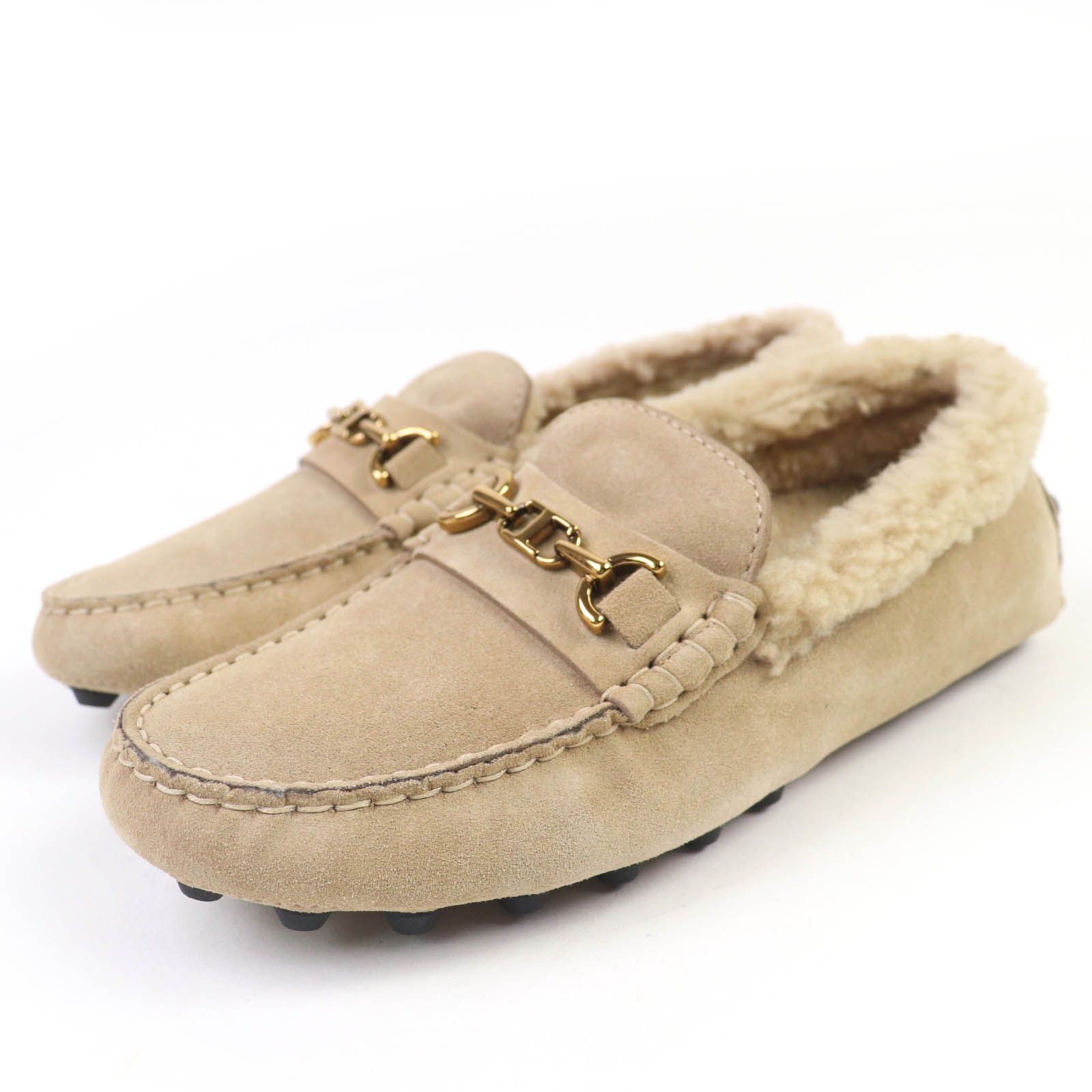 ドンドン見直し TOD’S トッズ 24AW ゴンミーニ バブル スウェードレザー ムートン ドライビングシューズ ベージュ 37 き イタリア製 レディース