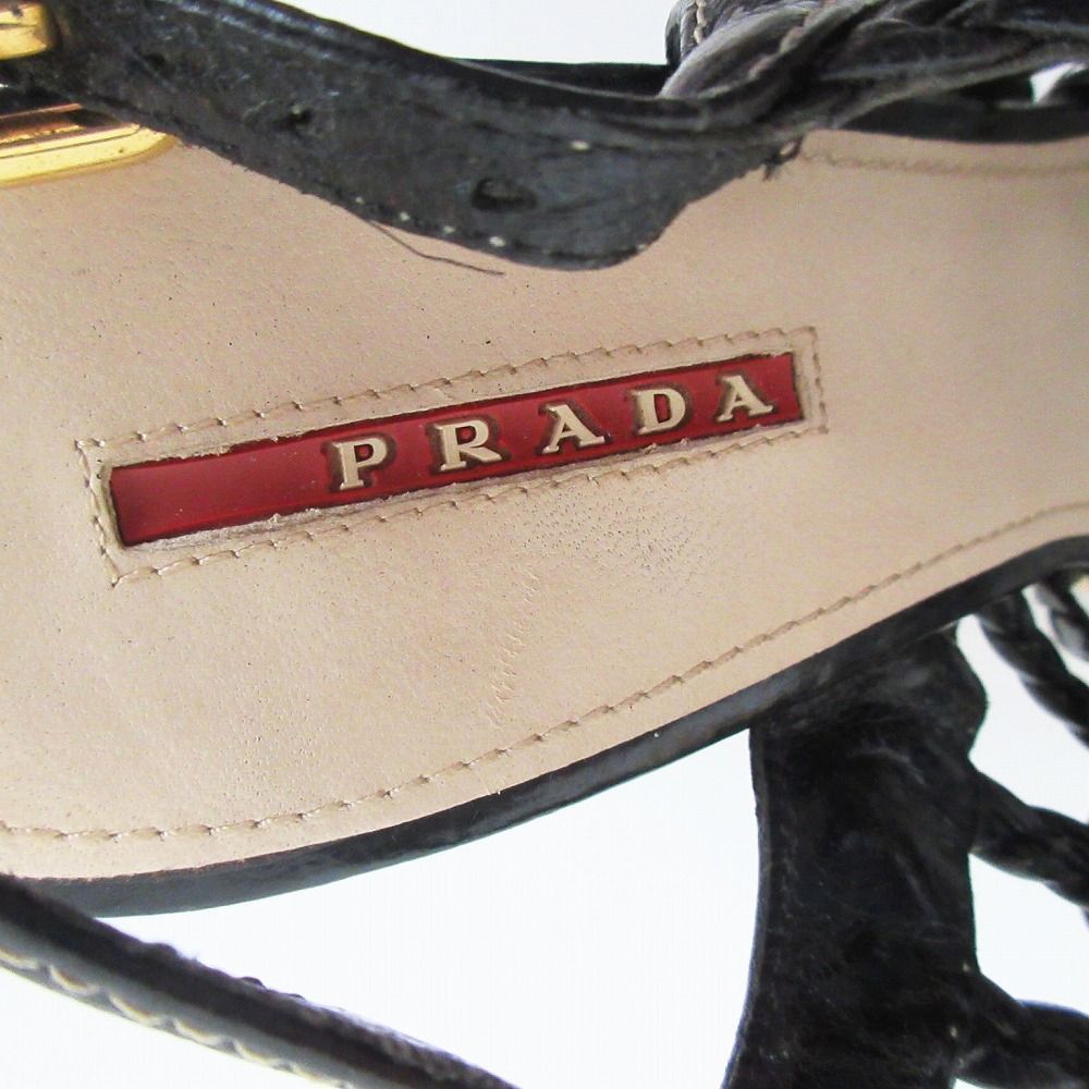 PRADA プラダ レザー メッシュ ウェッジソール サンダル