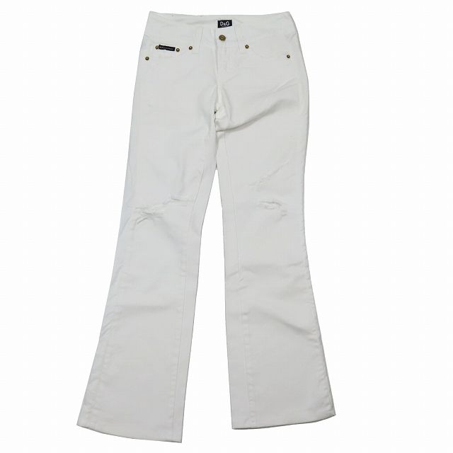 ディー&ジー ドルガバ ドルチェ&ガッバーナ D&G ホワイトデニム ジーンズパンツ ダメージ加工 ストレート ジップフライ 24/38 白 ホワイト/10YBAM7 レディース
