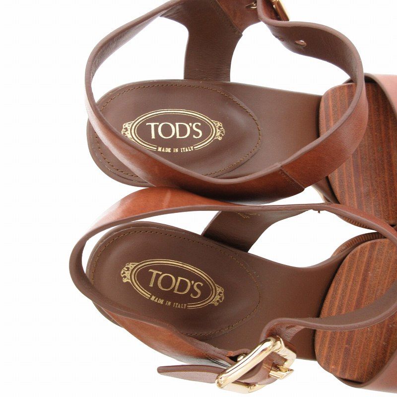 トッズ TOD'S 美品 サンダル ウッド調 チャンキーヒール