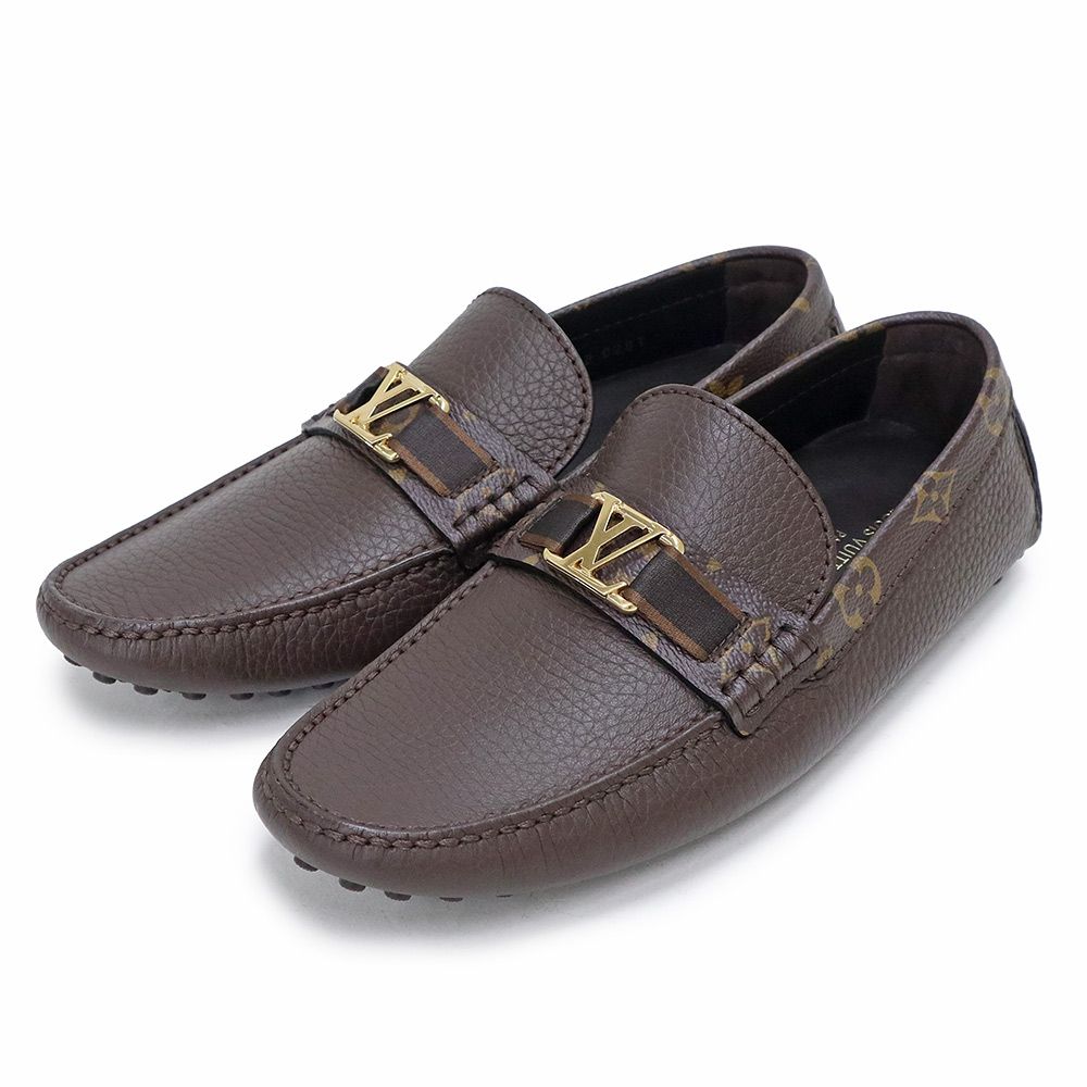 ルイ ヴィトン ホッケンハイム ライン モカシン ドライビングシューズ ローファー 靴 5 24.5cm レザー モノグラム ブラウン ゴールド金具 LOUIS VUITTON ♥保管品