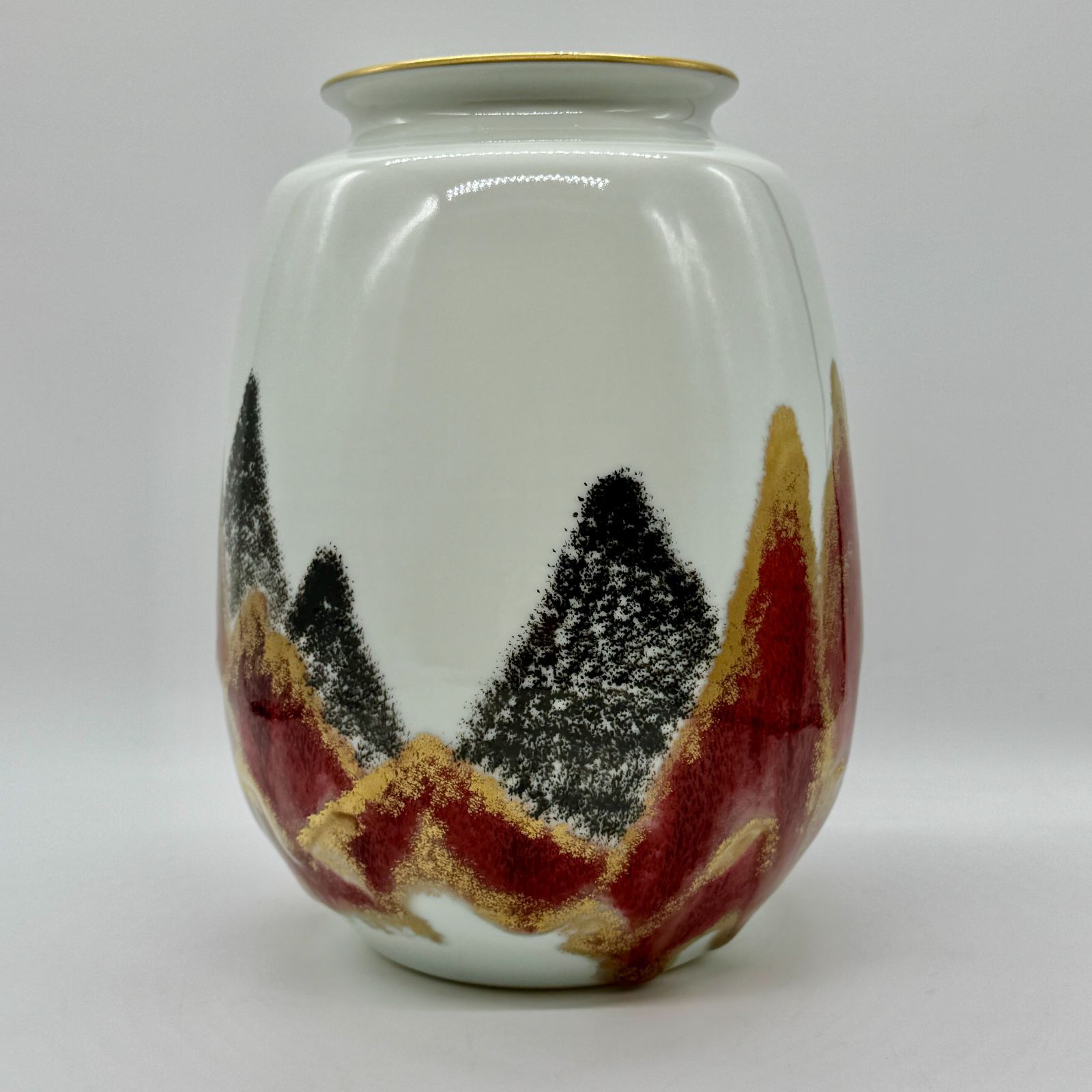 平安暁峰作 金彩草花文 花瓶 花器 陶磁器 木箱入り 昭和レトロ