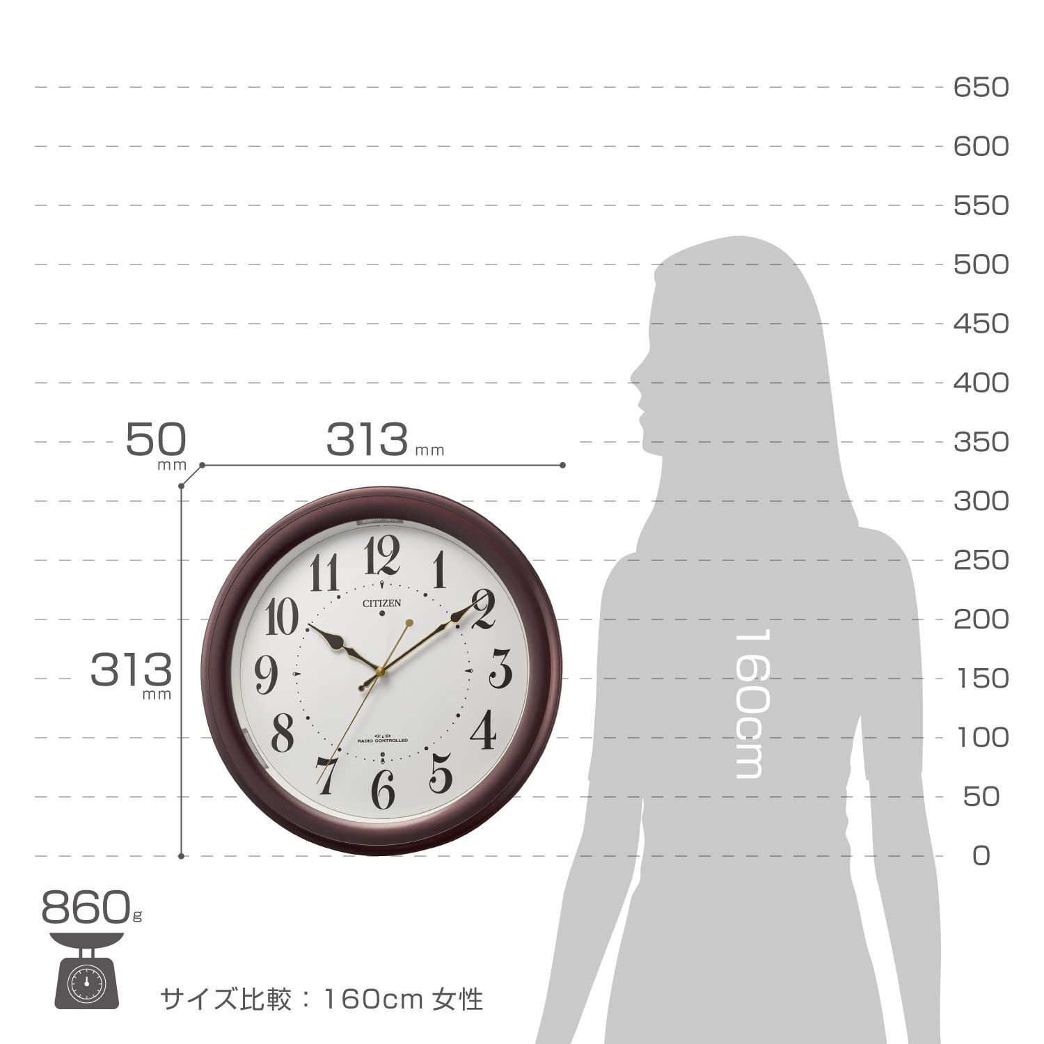 リズム(RHYTHM) シチズン 掛け時計 電波時計 アナログ ソーラー 補助